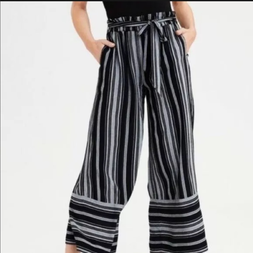 AE Elastic Striped Wide Leg Pants